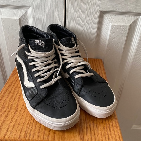 Vans Other - Vans Sk8-Hi Black Leather Sneakers SZ 9